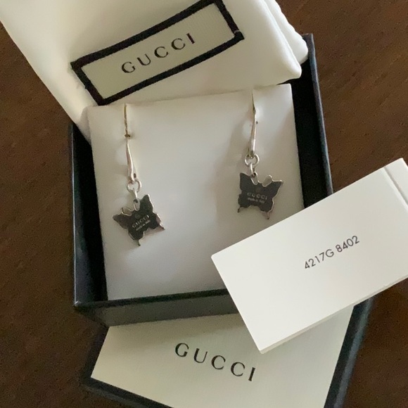 NWT Gucci Silver 925 Butterfly Drop Earrings - Picture 2 of 6